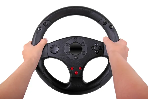 Boy with steering wheel — Stock Photo, Image