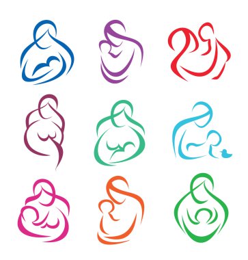 Big set of mother and baby symbols clipart