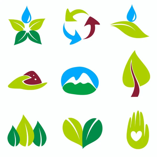 Nature set of symbols, green and bio concepts — Stock Vector