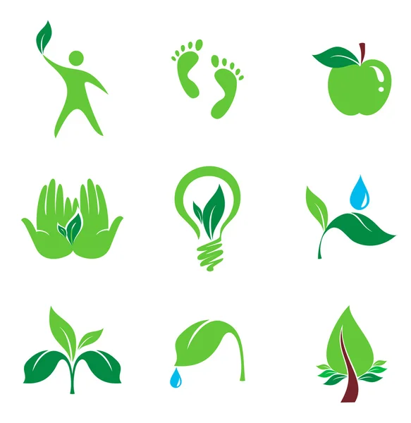 Set di icone di vettore biologico e natura — Vettoriale Stock