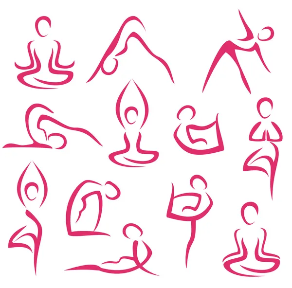 Большой набор символов йоги Стоковая Иллюстрация