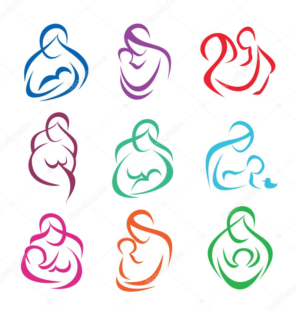 Big set of mother and baby symbols