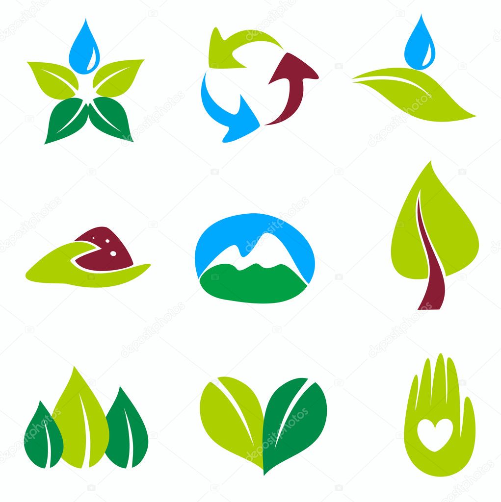 Nature set of symbols, green and bio concepts