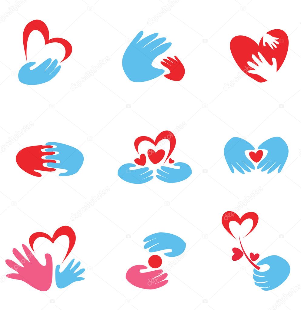 Hands and heart set of symbols