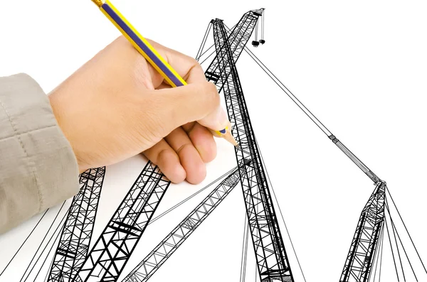 Hand drawing Crain line for Construction concept. — Stock Photo, Image