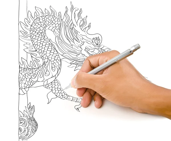 Çizim Çin tarzı ejderha heykeli el. — Stok fotoğraf