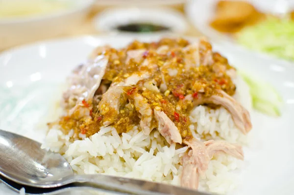 Jedzenie tajskie kurczak z ryżem — Zdjęcie stockowe