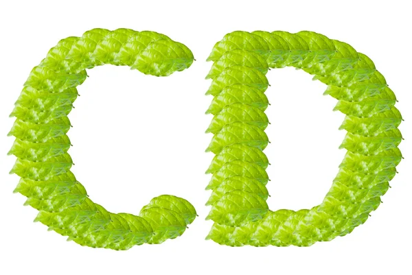 Groene blad c en d alfabet karakter. — Stockfoto