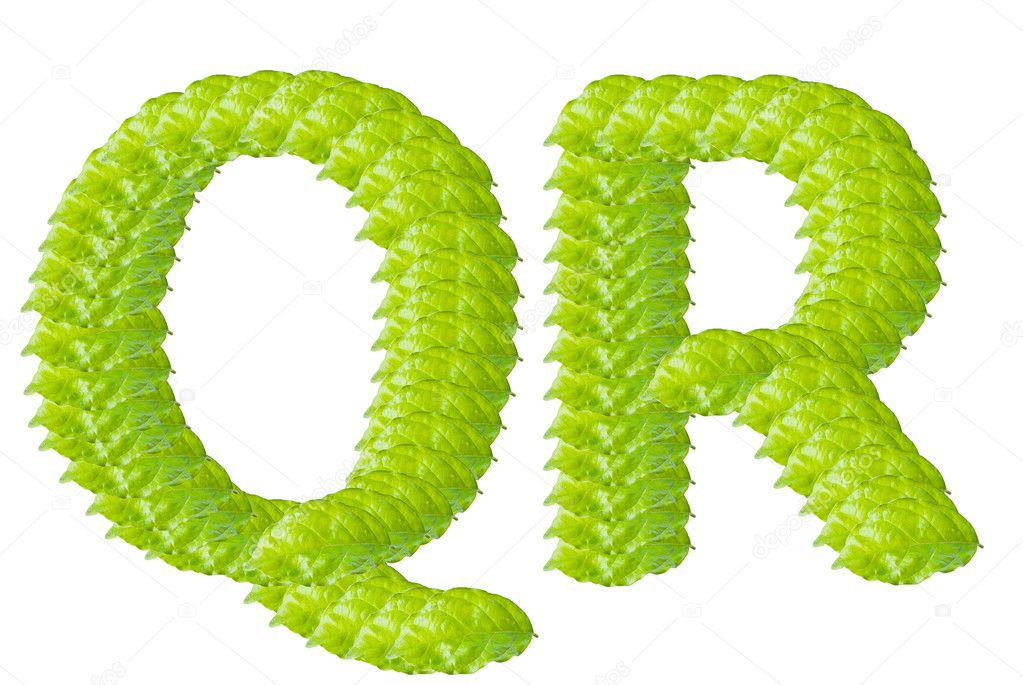 Green leaf Q and R alphabet character.