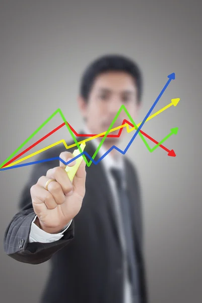 Business man pushing finance graph for trade stock market on the whiteboard Stock Image