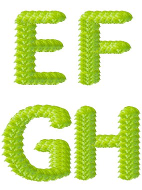 Green leaf E F G H alphabet character. clipart