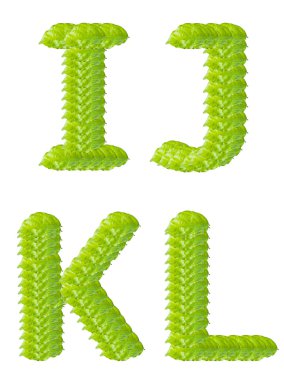 Green leaf I J K L alphabet character. clipart