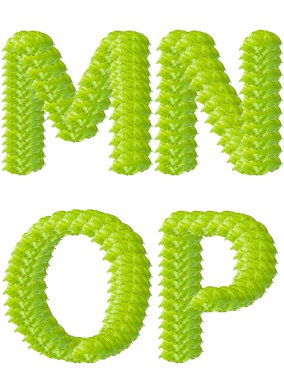 Green leaf M N O P alphabet character. clipart