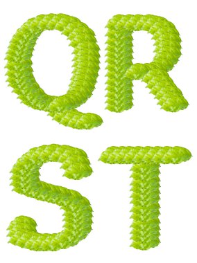 Green leaf Q R S T alphabet character. clipart