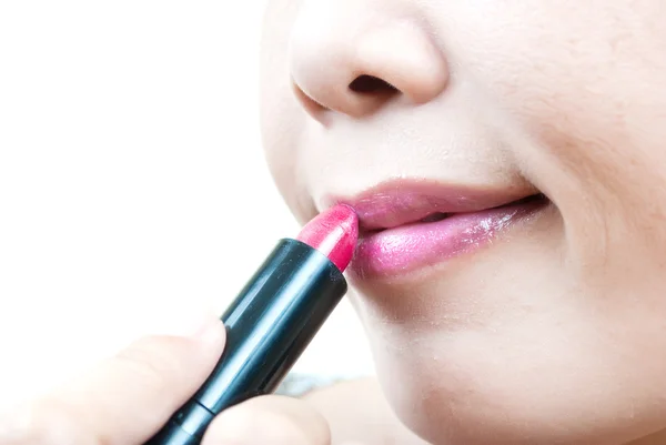 Asian lady make up with lip. — Stock Photo, Image