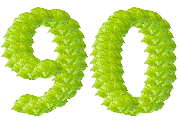 Zielony liść numer 9 i 0 znaków alfabetu. — Zdjęcie stockowe