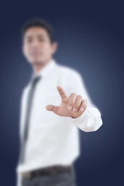 Ásia homem apertando botão no o quadro branco — Fotografia de Stock