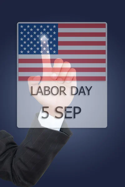 Business hand pushing 5 September Labor day.
