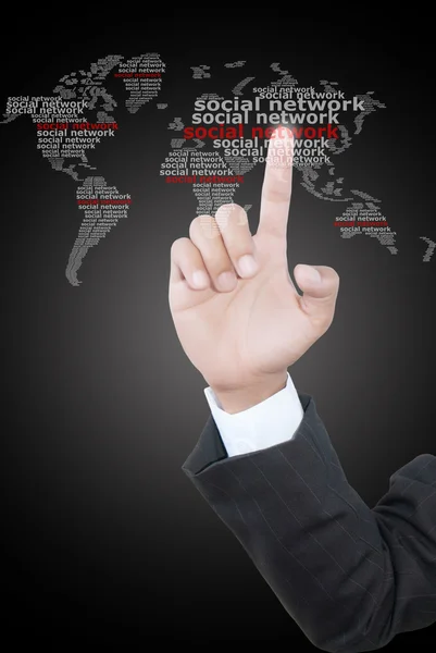 Hand schiebt soziales Netzwerk — Stockfoto