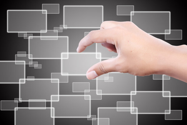 Hand pushing button on the whiteboard