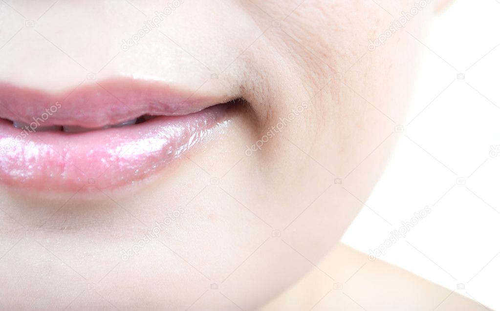 Close up Asian lady mouth.
