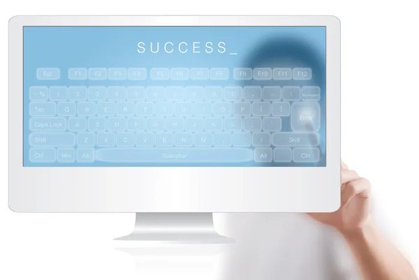 Business man pushing success word on monitor screen — Stock Photo, Image