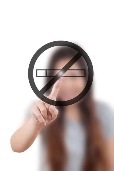 stock image Asian woman pushing stop smoke symbol