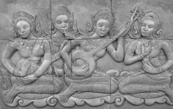 Thailand history statue on the temple wall — Stock Photo, Image