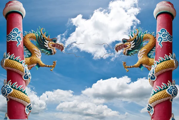 Standbeeld van de draak met de blauwe hemel veld. — Stockfoto