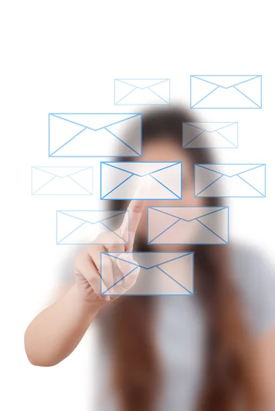 Ázsiai üzleti lady rámenős mail, szociális háló. — Stock Fotó