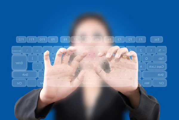 Zakelijke dame dringende transparant toetsenbord — Stockfoto