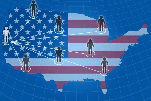 ABD bayrağı ile sosyal ağ iletişimi — Stok fotoğraf
