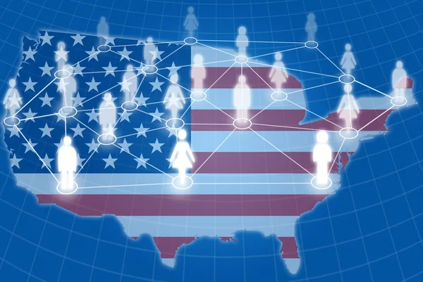 Социальная сеть с флагом США — стоковое фото