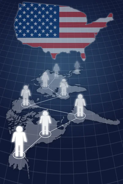 Comunicação de redes sociais com bandeira dos EUA — Fotografia de Stock