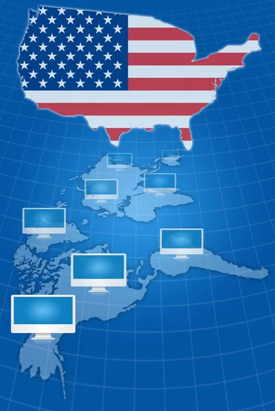 Comunicazione di social network con bandiera USA — Foto Stock