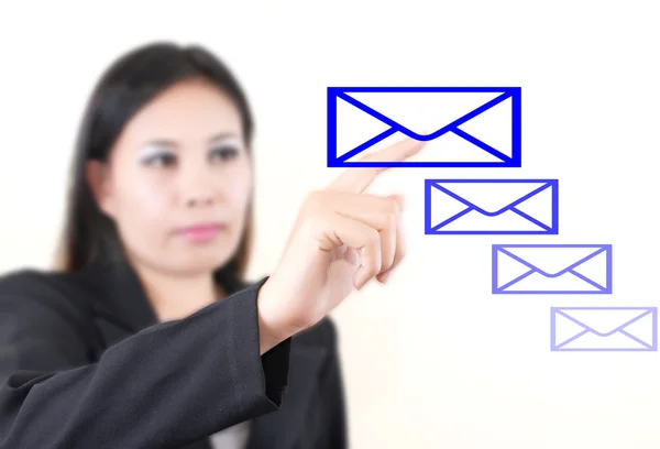 Asian business lady pushing mail for social network — Stock Photo, Image