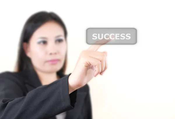 Asiatische Geschäftsfrau schiebt erfolgreich Wort — Stockfoto
