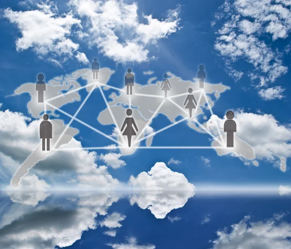 Comunicação de rede social no campo céu azul — Fotografia de Stock