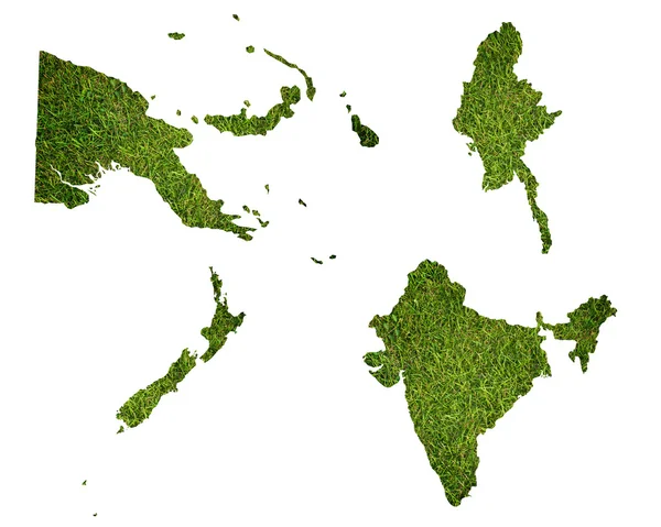 Många Världskarta med gräsplan — Stockfoto