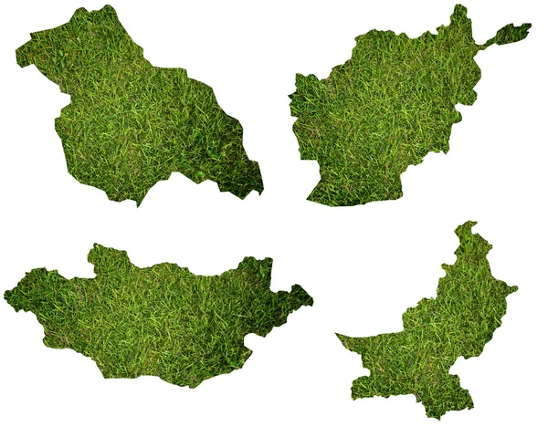 Many world map with grass field — Stock Photo, Image