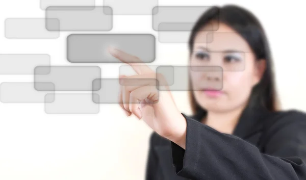 Asiatische Geschäftsfrau drückt Knopf auf dem Whiteboard — Stockfoto