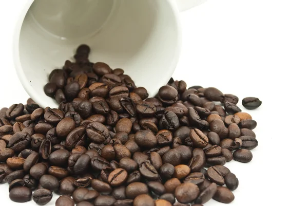 Koffiebonen en koffiebeker — Stockfoto
