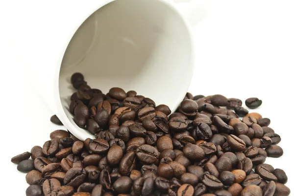 Кавові зерна та чашка кави — стокове фото