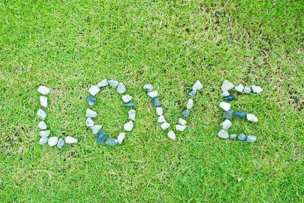 Green grass texture background with love word — Stock Photo, Image