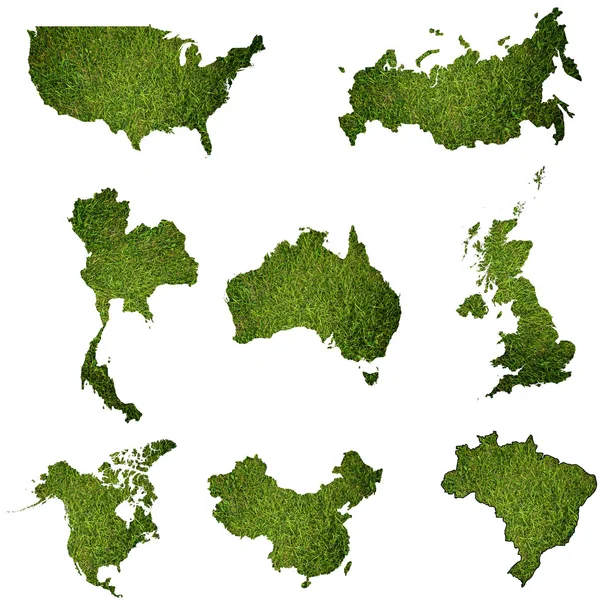 Muitos mapa do mundo com campo de grama — Fotografia de Stock