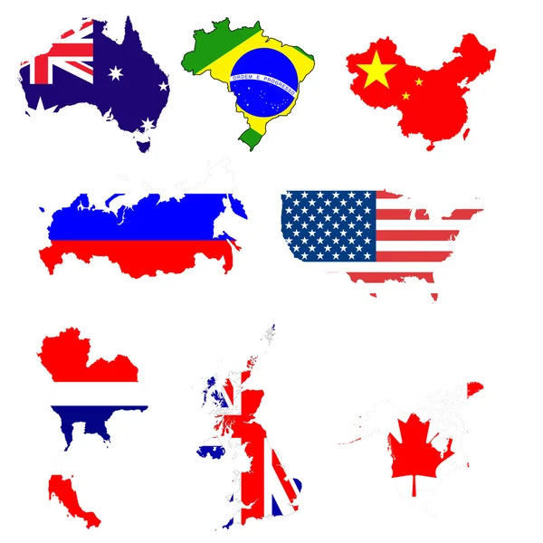 Muitos mapas mundiais com símbolo de bandeira — Fotografia de Stock