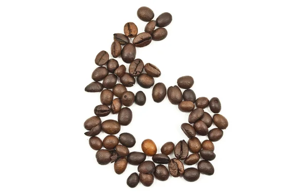Coffee beans 6 number isolated on the white. — Stock Photo, Image