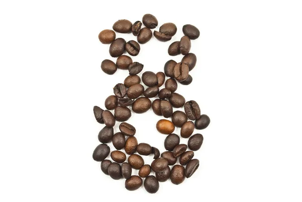 Granos de café número 8 aislados en el blanco . — Foto de Stock
