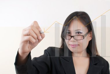 Business lady pressing down graph. clipart