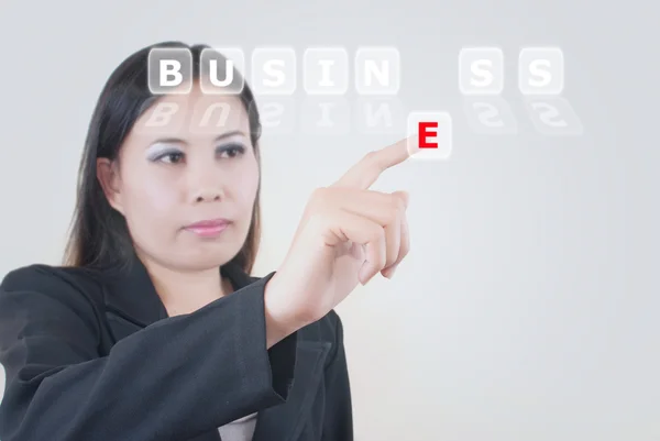 Nyomja meg a nő E-business szót — Stock Fotó